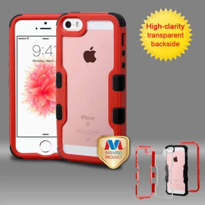iPhone SE/5S/5 MyBat Natural Red Frame+Transparent PC Back/Black TUFF Vivid Hybrid Protector Cover